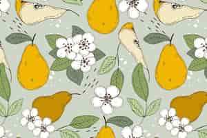 Free vector flat design fruit and floral pattern illustration