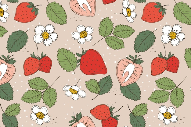 Плоский дизайн иллюстрации фруктов и цветочных узоров