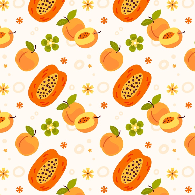 Free Vector flat design fruit and floral pattern illustration