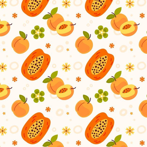 Flat design fruit and floral pattern illustration