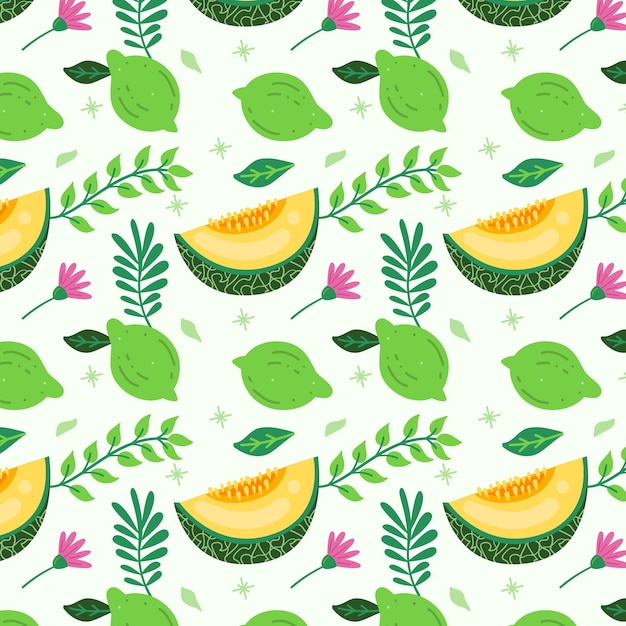 Flat design fruit and floral pattern illustration