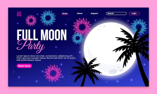 Flat design full moon party  landing page