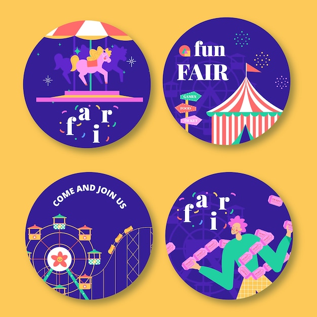 Flat design fun fair labels template