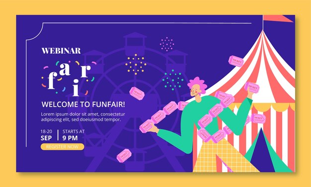 Flat design fun fair webinar template