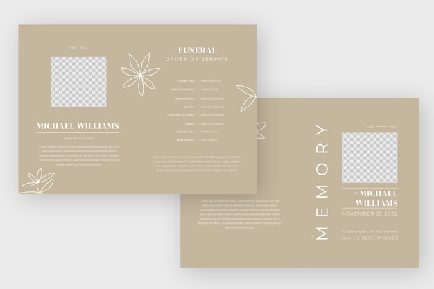 Free vector flat design funeral order of service template