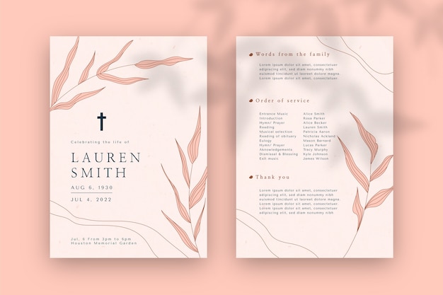 Free vector flat design funeral order of service template