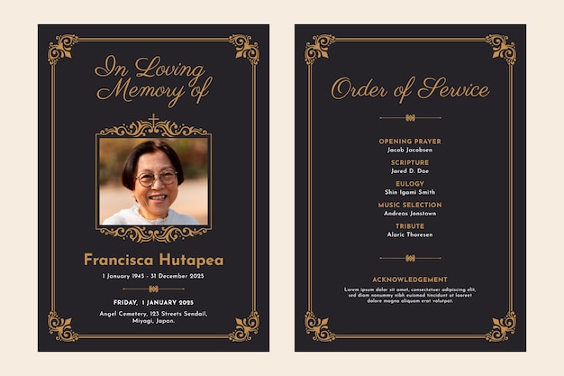 Flat design funeral order of service template