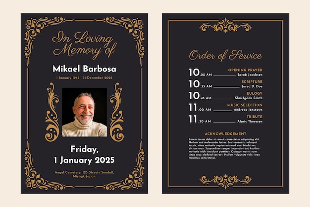 Free vector flat design funeral order of service template