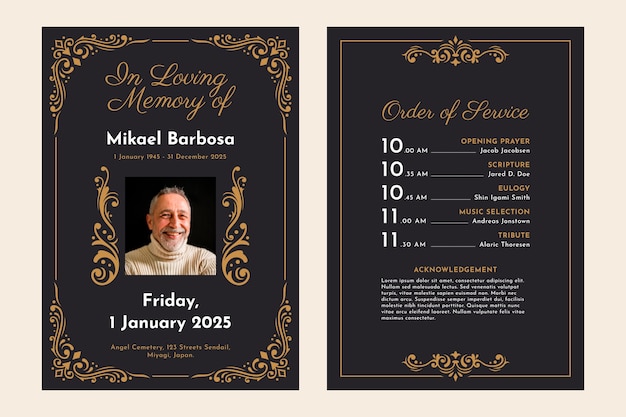 Flat design funeral order of service template