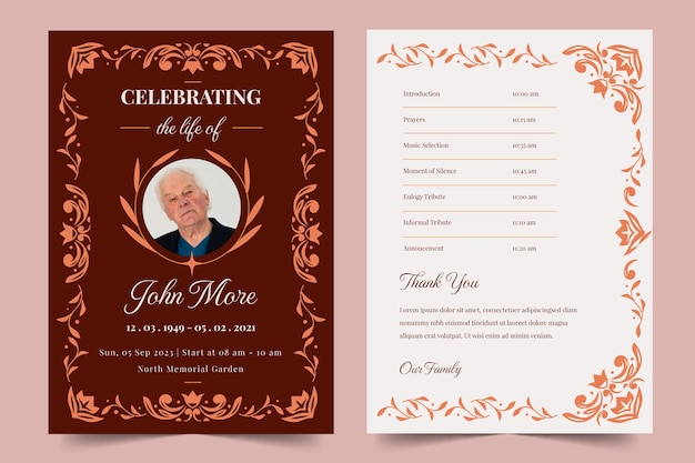 Free vector flat design funeral order of service