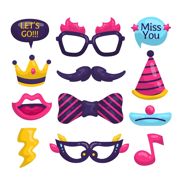 Free vector flat design funny booth props collection