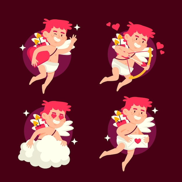 Free vector flat design funny cupid character collection