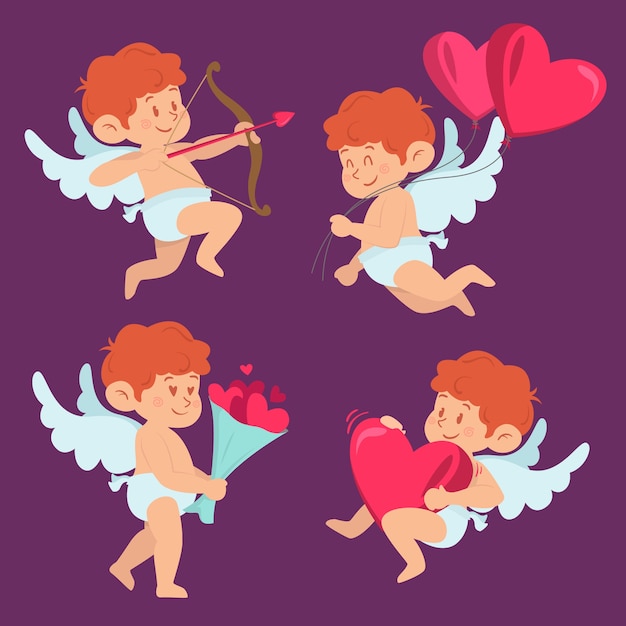 Free vector flat design funny cupid character set