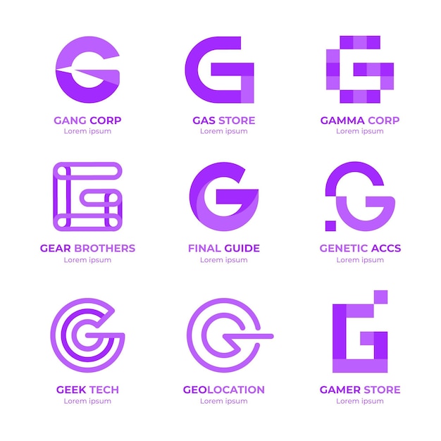 Бесплатное векторное изображение Плоский дизайн g letter logo pack