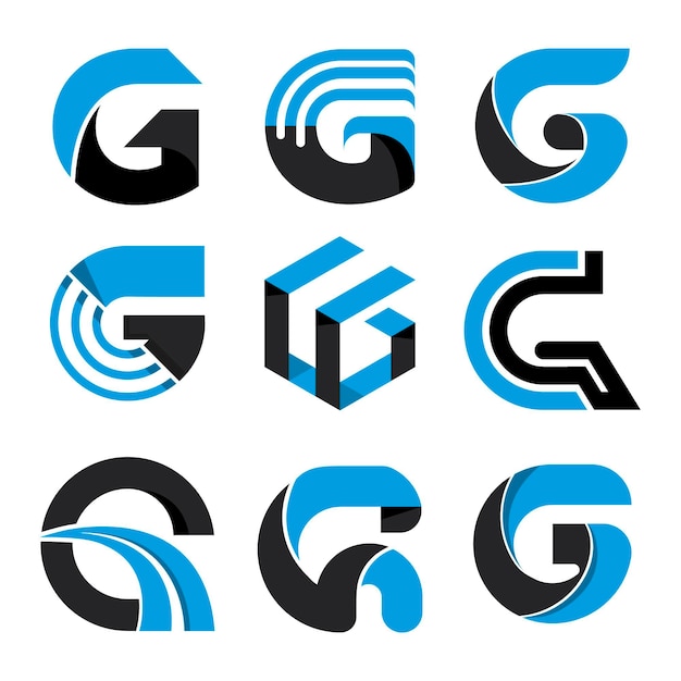 Бесплатное векторное изображение Плоский дизайн g letter logo pack