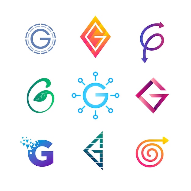 Бесплатное векторное изображение Плоский дизайн g letter logo pack