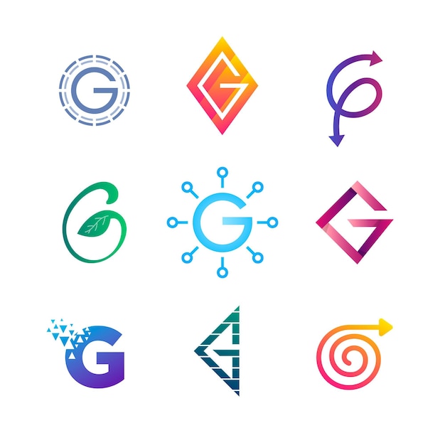 Flat design g letter logo pack