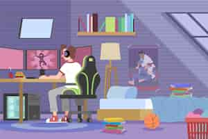 Free vector flat design gamer room