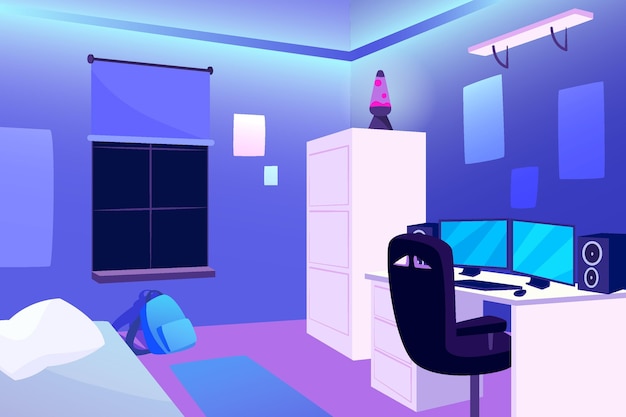 Flat design gamer room