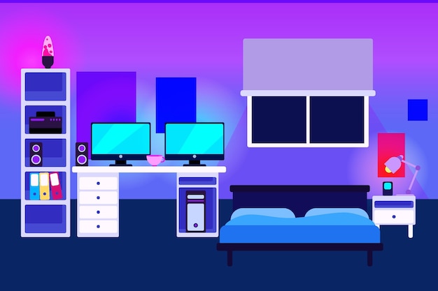 Flat design gamer room