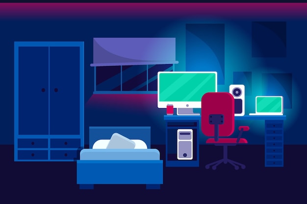 Free vector flat design gamer room