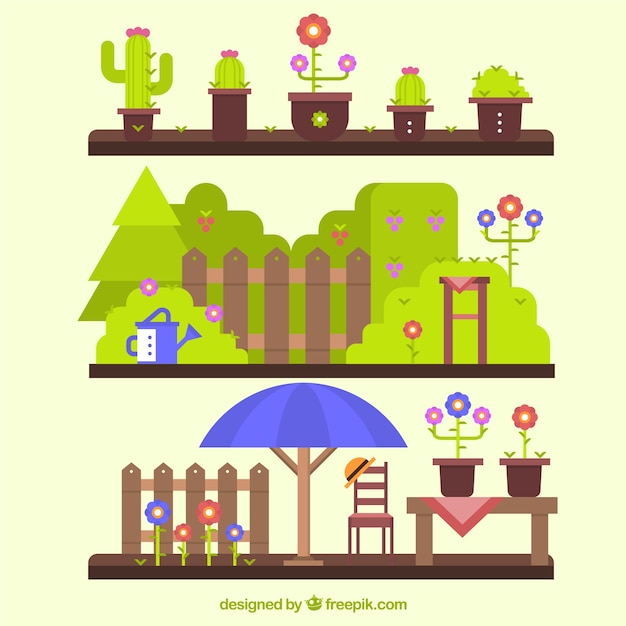 Free vector flat design garden landscapes