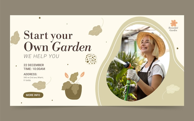 Flat design gardening hobby facebook template