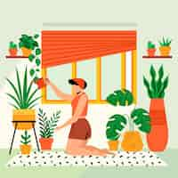 Free vector flat design gardening at home concept with woman watering plants