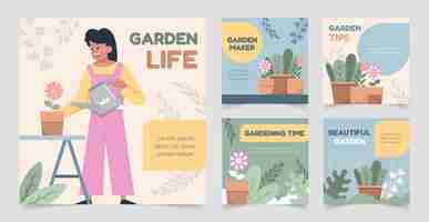 Free vector flat design gardening instagram posts with leaves