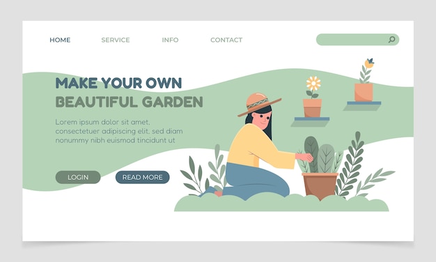 Flat design gardening landing page template