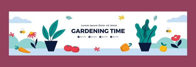 Flat design gardening twitch banner with potted plants