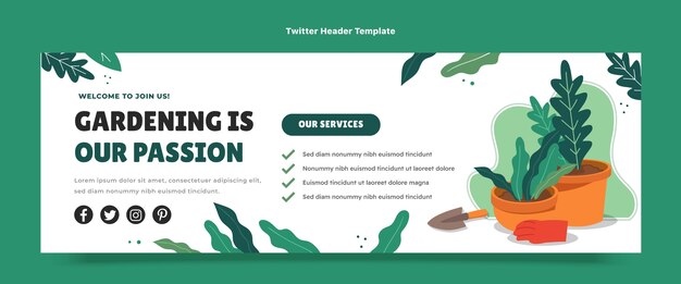 flat design gardening twitter header with plants