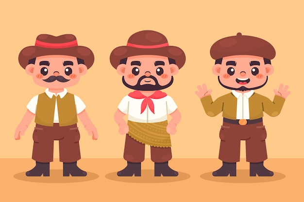 Vettore gratuito collezione di personaggi gaucho dal design piatto