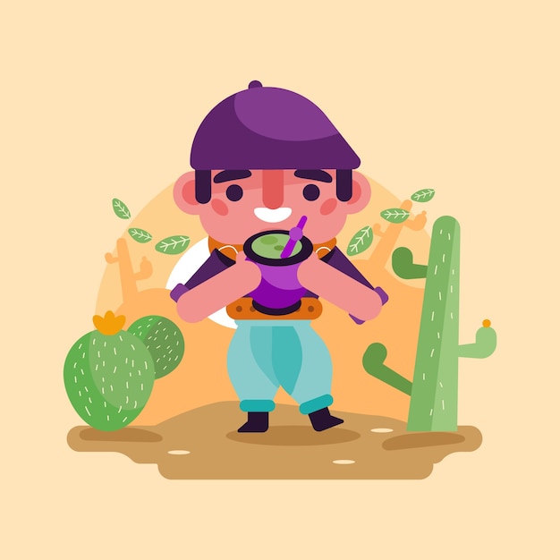 Flat design gaucho drinking mate illustration