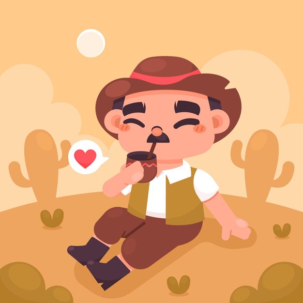 Flat design gaucho drinking mate illustration