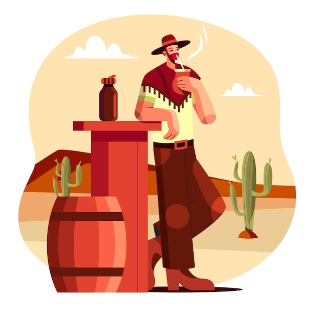 Flat design gaucho drinking mate illustration