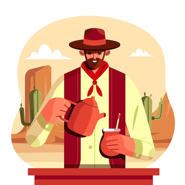 Flat design gaucho drinking mate illustration