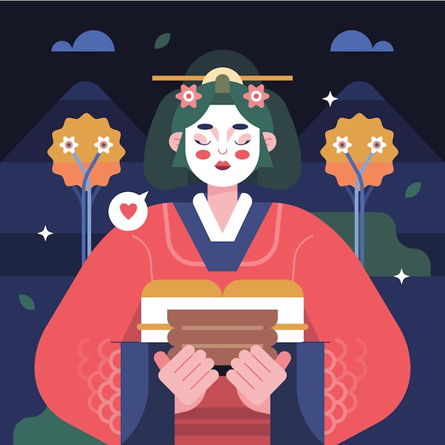 Vettore gratuito illustrazione di geisha a disegno piatto