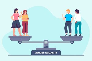 Плоский дизайн, illustartion гендерного равенства с мужчиной и женщиной