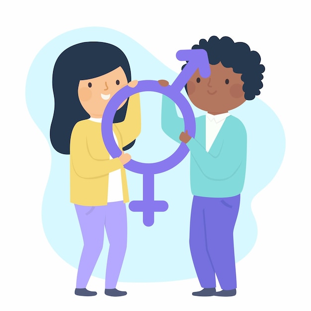 Бесплатное векторное изображение Плоский дизайн концепции гендерной идентичности с мужчиной и женщиной