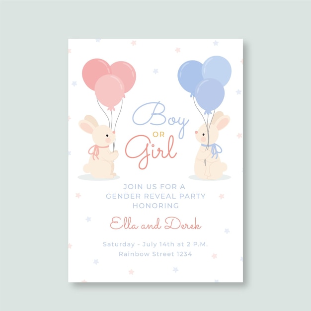 Free vector flat design gender reveal invitation template