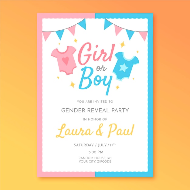 Free vector flat design gender reveal invitation template