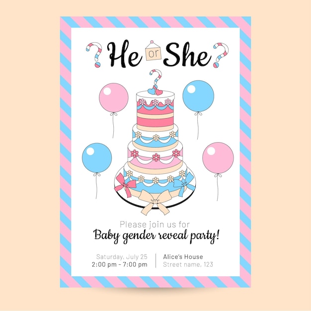 Flat design gender reveal invitation template