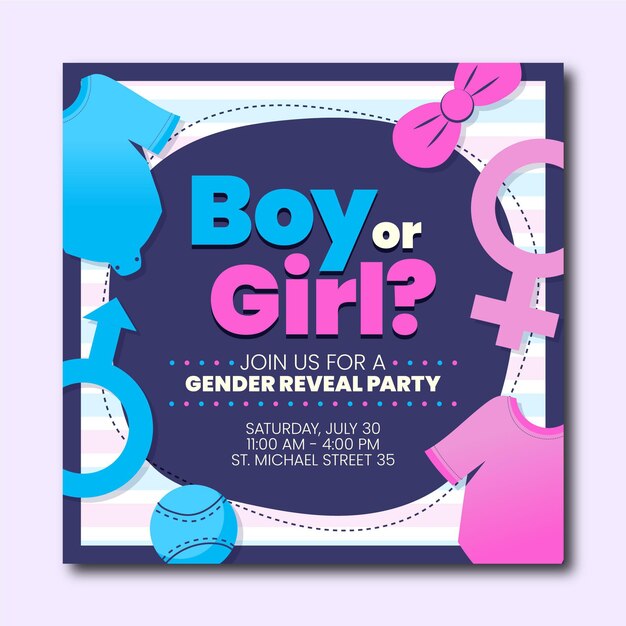 Flat design gender reveal invitation template