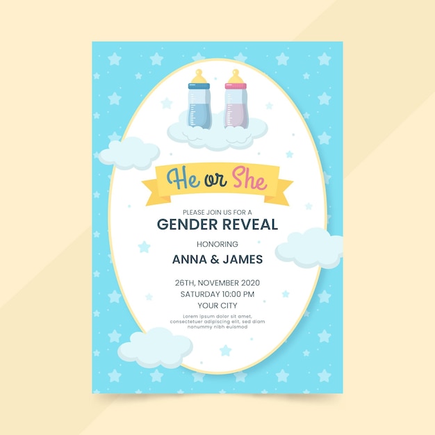 Free vector flat design gender reveal invitation template