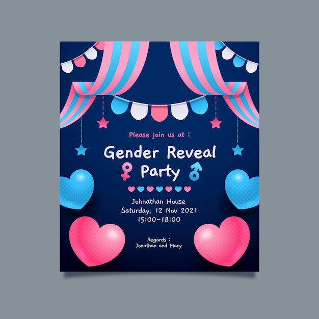 Free vector flat design gender reveal invitation template