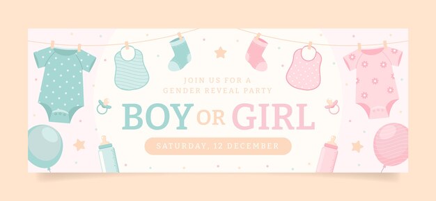 Flat design gender reveal party facebook cover