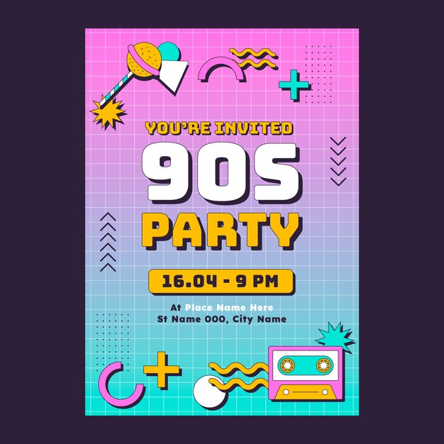 flat design geometric 90s party invitation