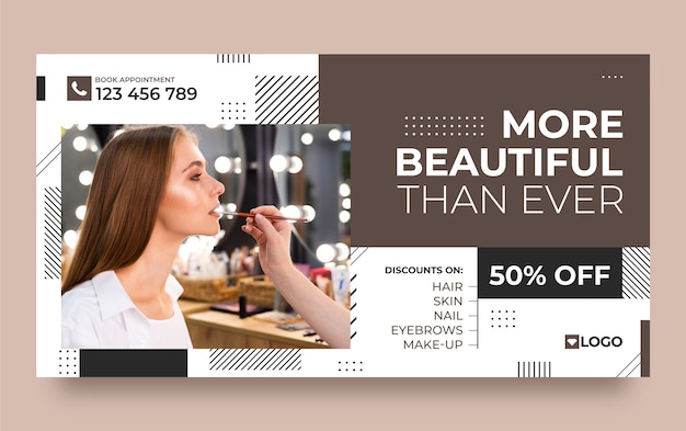 Free vector flat design geometric beauty salon facebook template