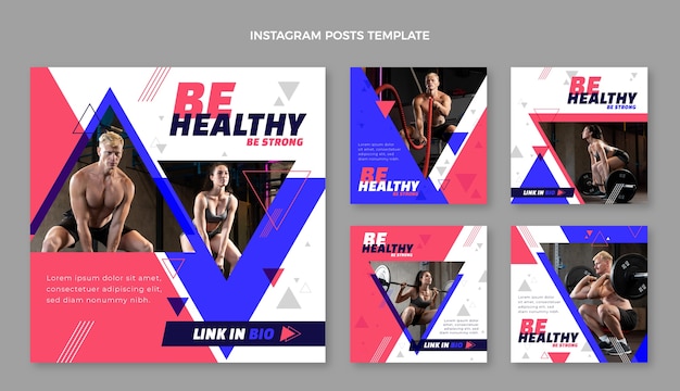 Free vector flat design geometric fitness instagram posts